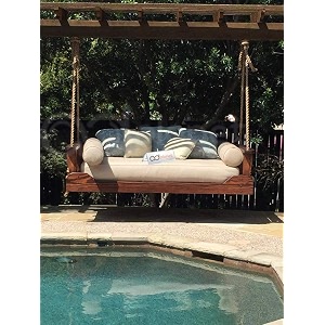 solid wood hanging 2 seater swing chair  wooden hammock swing sofa with rope amp complete accessories for living room indoor outdoor balcony amp garden  house big swings jhula  teak finish