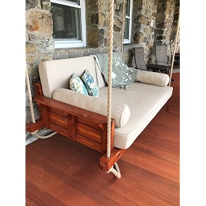 solid wood 2 seater rope swing chair  wooden hammock swing sofa with rope amp complete accessories for living room indoor outdoor balcony amp garden  house big swings jhula  mid brown