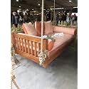 Solid Wood Hanging 2 Seater Swing Chair | Wooden Hammock Swing Sofa with Rope &amp; Complete Accessories for Living Room, Indoor, Outdoor, Balcony &amp; Garden | House Big Swings Jhula | Light Brown