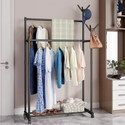 ADA Aluminium Floor Cloth Dryer Stand Freestanding Dual Pole Cloth Stand With 2 Bottom Shoe Shelf Rack & Side Hooks (1 Tier)