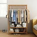 ADA Bamboo Cloth Rail, 2 Tiers Garment Rack, Clothes Hanging Rail for Shoe and Hat, Laundry Storage Shelves, Coat Rack - Size (100 x 33.5 x 162.5cm)