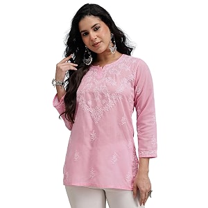 ada hand embroidered lucknowi chikankari cotton top for women a911116