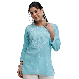 ada hand embroidered lucknowi chikankari cotton top for women a911116