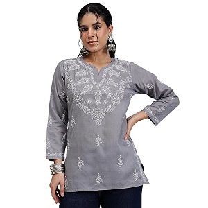 ada hand embroidered lucknowi chikankari cotton top for women a911116