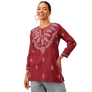 ada hand embroidered lucknowi chikankari cotton top for women a911116