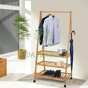 ada handicraft premium bamboo clothes stand for bedroom with 3-tier clothing rack and 4 side hooks for hanging clothes size-71 x 457 x 177cm