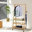 ADA Handicraft® Premium Bamboo Clothes Stand for Bedroom with 3-Tier Clothing Rack and 4 Side Hooks for Hanging Clothes Size-(71 x 45.7 x 177cm)