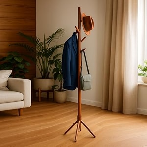 ada handicraft  premium bamboo coat stand free standing tree clothes stand with 8 hooks for coat scarves hand bags multipurpose 4-tiers tree shape clothes rail for home dark brown 45x45x175 cm