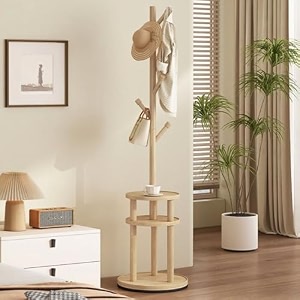 ada handicraft premium natural bamboo free standing coat stand with 7 hooks lacquered tree shaped coat rack for coats hats scarves clothes and handbags - brown