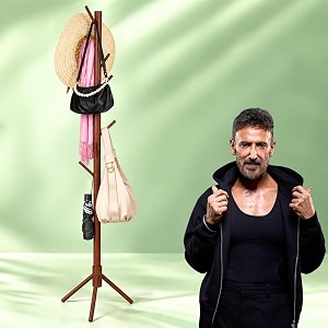 ada handicraft premium natural bamboo free standing coat stand with 7 hooks lacquered tree shaped coat rack for coats hats scarves clothes and handbags - brown