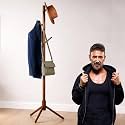ADA Handicraft® Premium Natural Bamboo Free Standing Coat Stand with 7 Hooks, Lacquered Tree Shaped Coat Rack for Coats, Hats, Scarves, Clothes, and Handbags - Brown