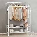 ADA Multipurpose Dual Rod + Wheels Garments Rack with Top Rod and Lower Storage Shelf for Coat Jacket Hanger Home Bedroom, Storage Organizer - 120 x 59 x 150cm (White)