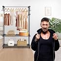ADA® Premium High Density Drizzle Metal Garment Rack with 10 Side Hooks and 2 Lower Shelves | Heavy Duty Multifunctional Clothes Rack - Black (83 x 30 x 137cm)
