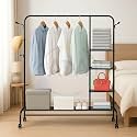 ADA® Premium Double Rod Clothing Racks for Hanging Clothes, Heavy Duty Garment Rack with Bottom Shelves, Closet Wardrobe Clothes Rack with Wheels for Dresses, Coats, Shirts - Black - 84 x 30 x 151cm