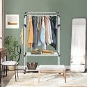 ADA ® Premium High Density Metal Dual Layer Drizzle Garment Rack With 2-Tier Clothes Rail with 10 Side Hooks - White (84 x 30 x 155cm)