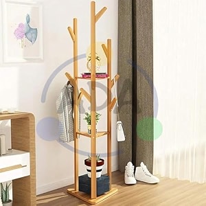 ada bamboo 3-tier garment rack with hanging rail 2 storage shelves amp 4 side hooks rolling clothes organizer for bedroom coats bags shoes amp accessories