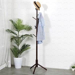 ada premium natural bamboo wood free standing tree shaped display 8 hooks coat hanger stand with 4 tiers and solid feet for clothes scarves and hats - multi colour - size 45 x 45 x 175 cm