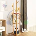 ADA Bamboo 3-Tier Garment Rack with Hanging Rail, 2 Storage Shelves &amp; 4 Side Hooks, Rolling Clothes Organizer for Bedroom, Coats, Bags, Shoes &amp; Accessories