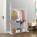 ADA Premium Metal Clothes Hanging Stand with 5 Side Hooks &amp; 1 Bottom Shelf, Multifunctional Movable Single Rod Coat Rack for Bedroom, Livingroom, Hallway, Laundry - (White, 83 x 42.5 x 173cm)