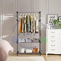 ADA® Premium Metal Heavy Duty Drizzle Garment Rack with 10 Side Hooks, Multifunctional 2 Lower Shelves Clothe Rail - Black (84 x 31 x 140cm)