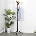 ADA Bamboo V-Shape Coat Stand with 8 Hooks, Freestanding Clothes Hanger Stand for Coats, Jackets, Hats, Scarves, Handbags &amp; Bedroom Entryway, 45 x 45 x 175 cm
