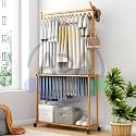 ADA Bamboo 7-Hook Coat Stand, Freestanding Clothes Hanger Stand for Coats, Jackets, Hats, Scarves, Handbags, Bedroom &amp; Entryway