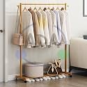 ADA Single Rail Bamboo Garment Rack with 2 Side Hook Tree Stand Coat Hanger Stand for Jacket, Umbrella, Clothes, Hats, Scarf, and Handbags - Natural Color - Size- (145 x 80 x 38cm)
