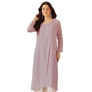Ada Hand Embroidered Lucknowi Chikankari Kota Kurta