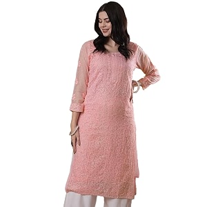 Ada Hand Embroidered Lucknowi Chikankari Kota Kurta