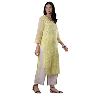 Ada Hand Embroidered Lucknowi Chikankari Kota Kurta