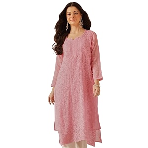Ada Hand Embroidered Lucknowi Chikankari Kota Kurta
