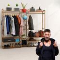 ADA Wood Floor Cloth Dryer Stand Multipurpose Clothes Stand & Coat Hanger Stand for Home With Racks for Storage