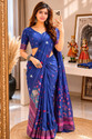 Adakara Embroidered Banarasi Linen Saree Blue
