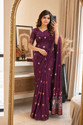 Adakara Embroidered Banarasi Linen Saree Purple