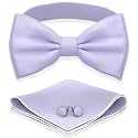 Adam Young Men's Bow Ties with Handkerchief &amp; Cufflinks Pre-Tied Style Formal Satin Classic Bowtie for Tuxedo Faux Silk