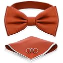 Adam Young Men's Bow Ties with Handkerchief &amp; Cufflinks Pre-Tied Style Formal Satin Classic Bowtie for Tuxedo Faux Silk