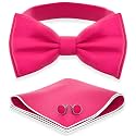 Adam Young Men's Bow Ties with Handkerchief &amp; Cufflinks Pre-Tied Style Formal Satin Classic Bowtie for Tuxedo Faux Silk