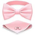 Adam Young Men's Bow Ties with Handkerchief & Cufflinks Pre-Tied Style Formal Satin Classic Bowtie for Tuxedo Faux Silk