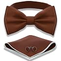 Adam Young Men's Bow Ties with Handkerchief &amp; Cufflinks Pre-Tied Style Formal Satin Classic Bowtie for Tuxedo Faux Silk