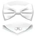 Adam Young Men's Bow Ties with Handkerchief &amp; Cufflinks Pre-Tied Style Formal Satin Classic Bowtie for Tuxedo Faux Silk