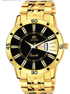 adamo a820ym02 adamo enchant black dial with golden chain day  date mens  boys watch analog watch  - for men