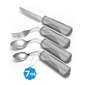 Adaptive Utensils (4-Piece Kitchen Set) Weighted 7 oz - 42° Angled Utensils for Parkinson's Patients, Hand Tremors, Arthritis & Elderly - Weighted Silverware for Hand Tremors (Right Handed)