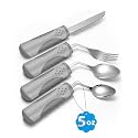 Adaptive Utensils (4-Piece Set) Weighted 5 oz - 42° Angled Utensils for Parkinson's Patients, Hand Tremors, Arthritis & Elderly - Eating Utensils for Elderly (Grey: Left Handed)