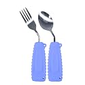 Adaptive Utensils,Curved Angled Spoon and Fork Set,for Tremors Parkinsons Limited or Elderly,Lightweight Cutlery with Non-Slip Easy Grip Handles (Right Hand Spoon and Fork Set,Pack of 2,Purple)