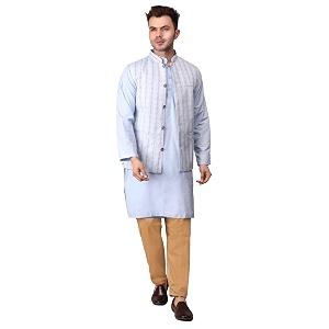 Mens Cotton Silk Blend Regular Kurta Pyjama