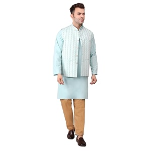 Mens Cotton Silk Blend Regular Kurta Pyjama