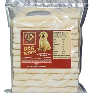 adb creations dog food chew stick milky rawhide calcium twisted munchie treats nutritional benefits strengthen bones and teeth for all breeds dogs and all life stages 250 gram
