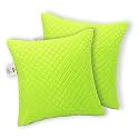 Premium Virgin Conjugated Fiber Cushion Filler, Feel Ultra Soft, Breathable, Light Weight, Hotel Quality, 18x18 Inch, Quilted Neon Green (Set of 2)