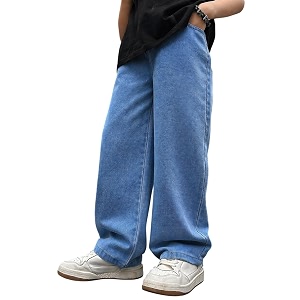 ADBUCKS Childrens Loose-Fitting Denim Pants with Buttons