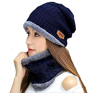adbucks snow proof inside fur wool unisex beanie cap with neck warmer set for men amp women